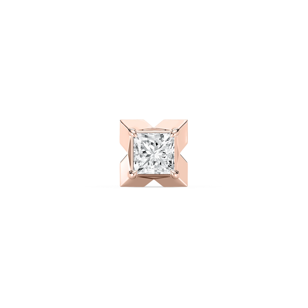 Princess LGD X-Prong Single Stud Earring - 14K Rose Gold / 1 ctw