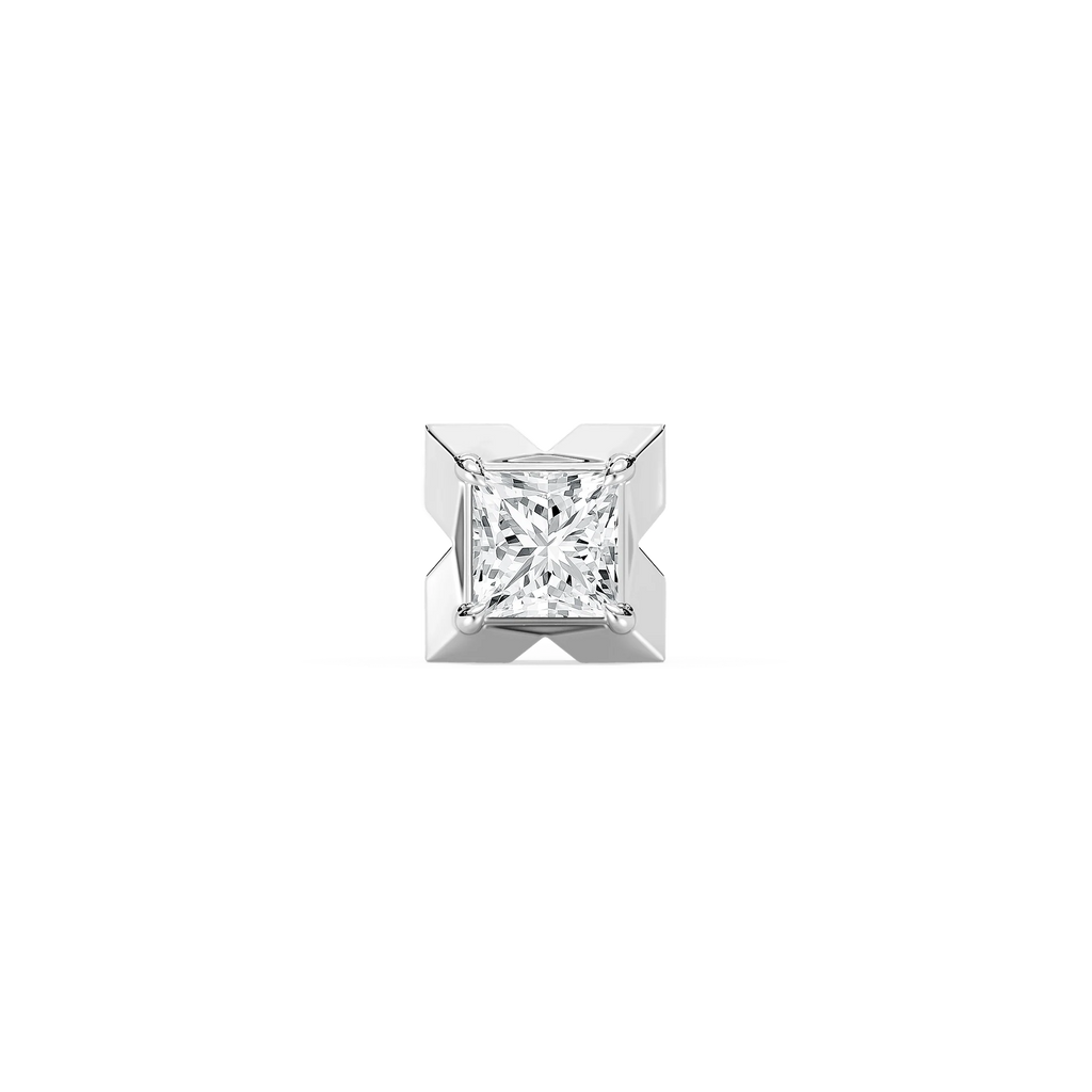Princess LGD X-Prong Single Stud Earring - 18K White Gold / 2 ctw