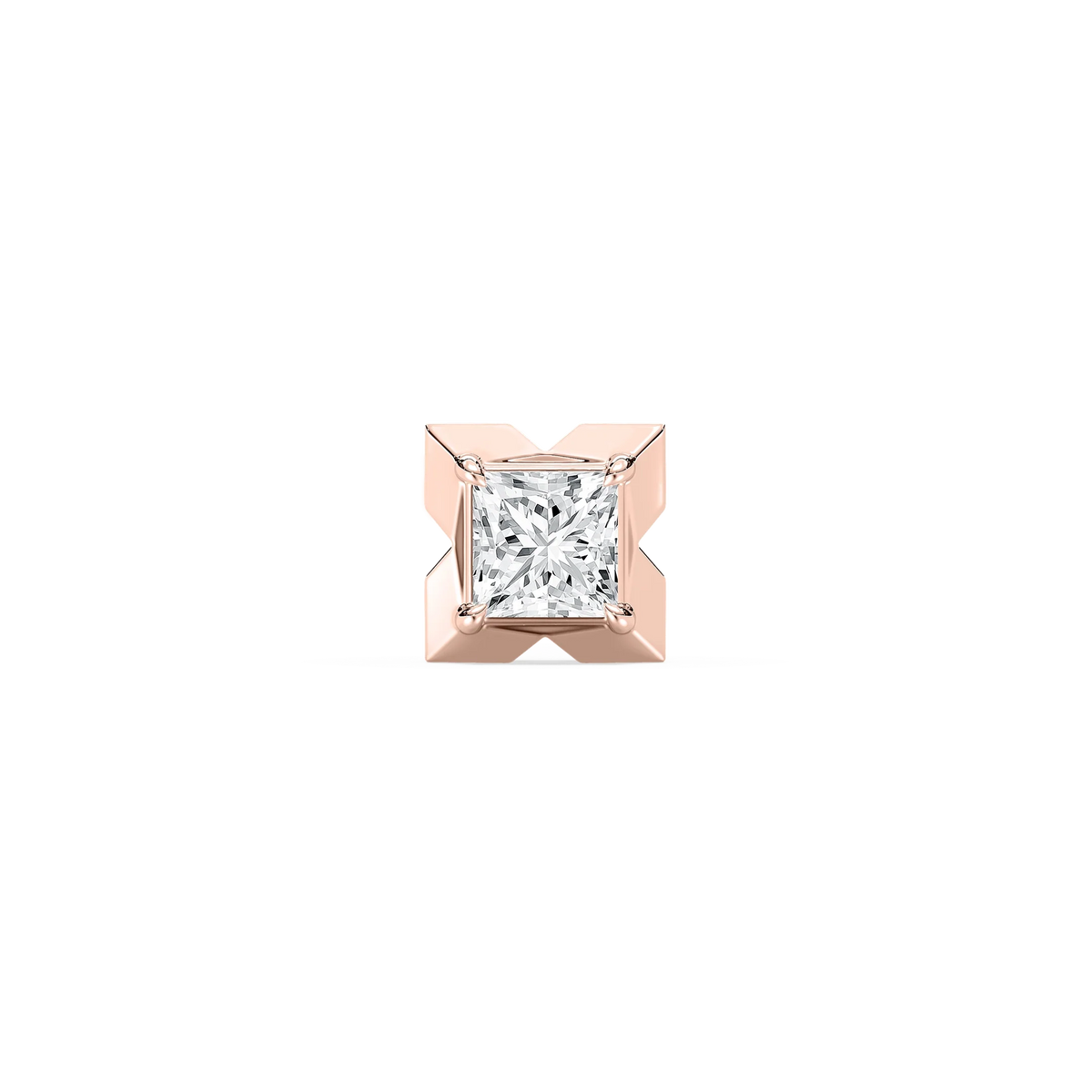 Princess LGD X-Prong Single Stud Earring - 18K Rose Gold / 4 ctw
