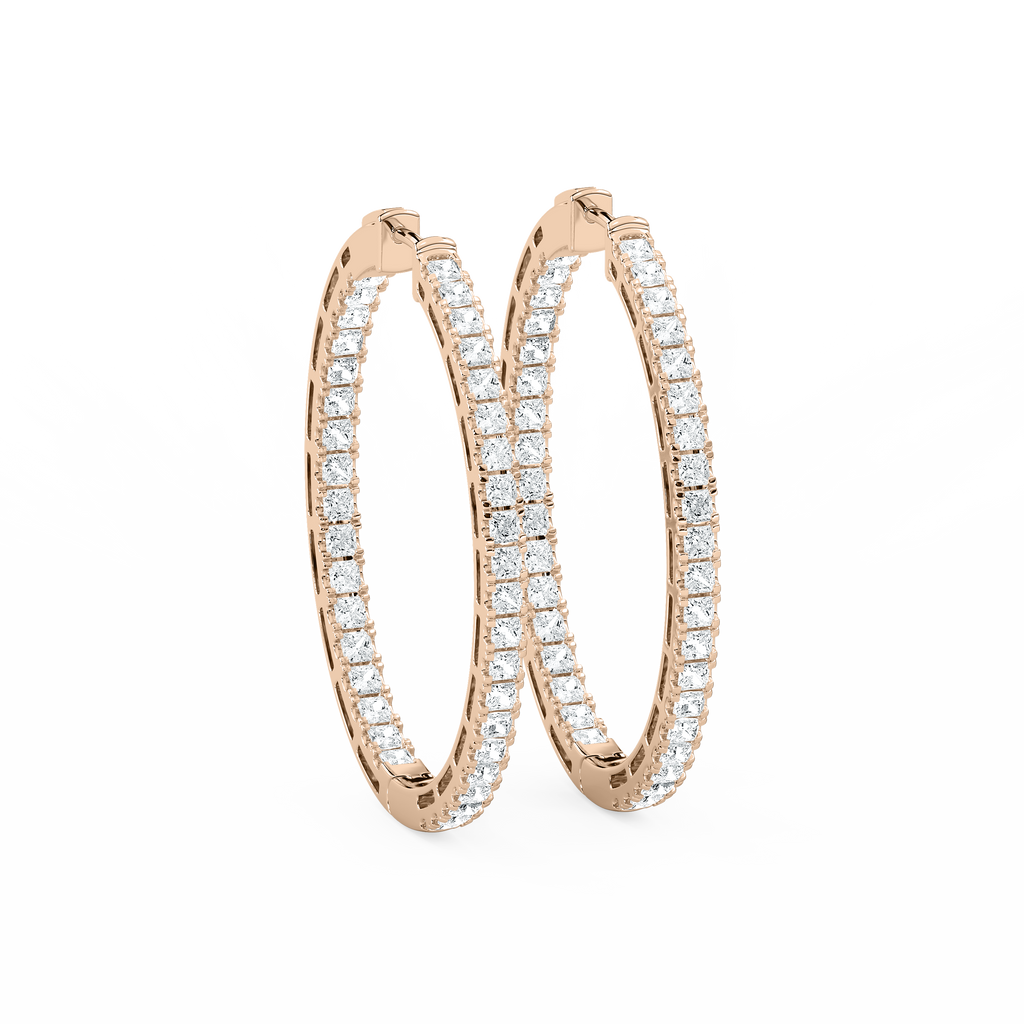 5 ⅓ ctw Princess LGD Pavé Hoop Earrings - 14K Rose Gold / DE-VS1