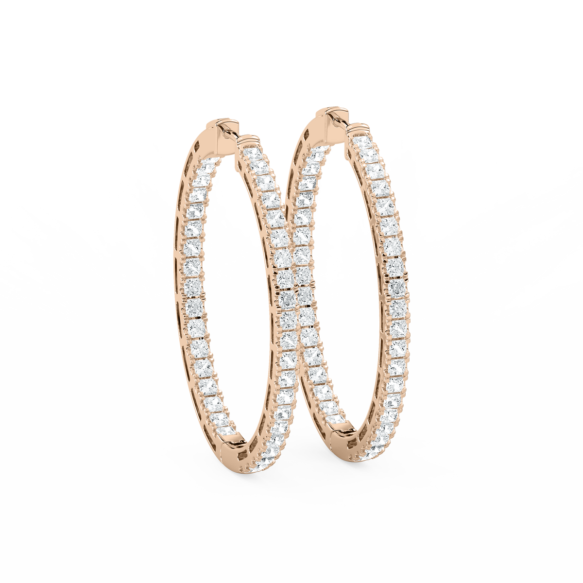 5 ⅓ ctw Princess LGD Pavé Hoop Earrings - 14K Rose Gold / DE-VS1