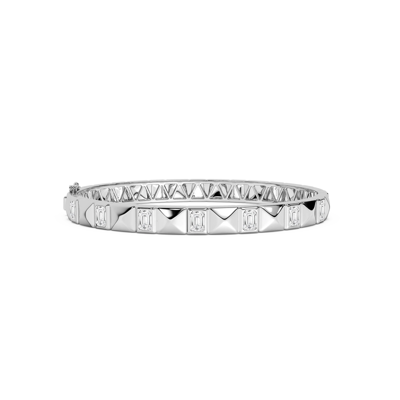 4 ctw Emerald LGD Pyramid Stud Bangle Bracelet - 7.5 Inches