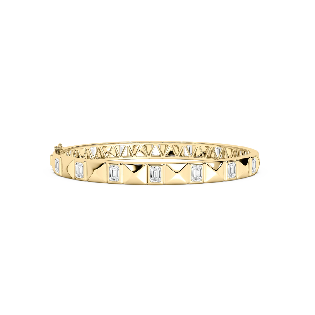 4 ctw Emerald LGD Pyramid Stud Bangle Bracelet - 7.5 Inches