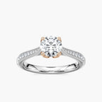 Quimby Round LGD Milgrain Tulip Side Stone Engagement Ring - Two-Tone 14K White Gold and 14K Rose Gold
