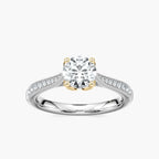 Quimby Round LGD Milgrain Tulip Side Stone Engagement Ring - Two-Tone 14K White Gold and 14K Yellow Gold