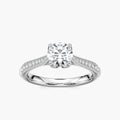 Quimby Round LGD Milgrain Tulip Side Stone Engagement Ring - 14K White Gold