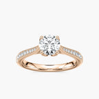 Quimby Round LGD Milgrain Tulip Side Stone Engagement Ring - 14K Rose Gold