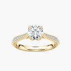 Quimby Round LGD Milgrain Tulip Side Stone Engagement Ring - 18K Yellow Gold