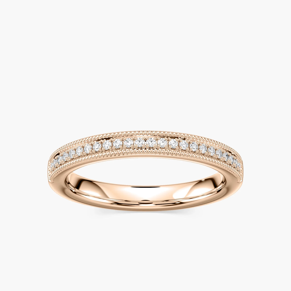 Quimby 1/5 ctw Round LGD Milgrain Wedding Band - 14K Rose Gold