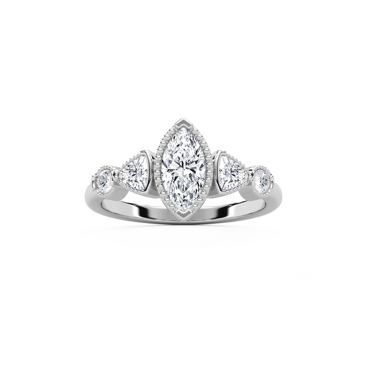 Quinn 1 ¹⁄₄ ctw Marquise LGD Textured Bezel Side Stone Promise Ring - 14K White Gold