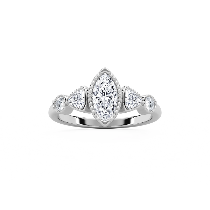 Quinn 1 ¹⁄₄ ctw Marquise LGD Textured Bezel Side Stone Promise Ring - 14K White Gold