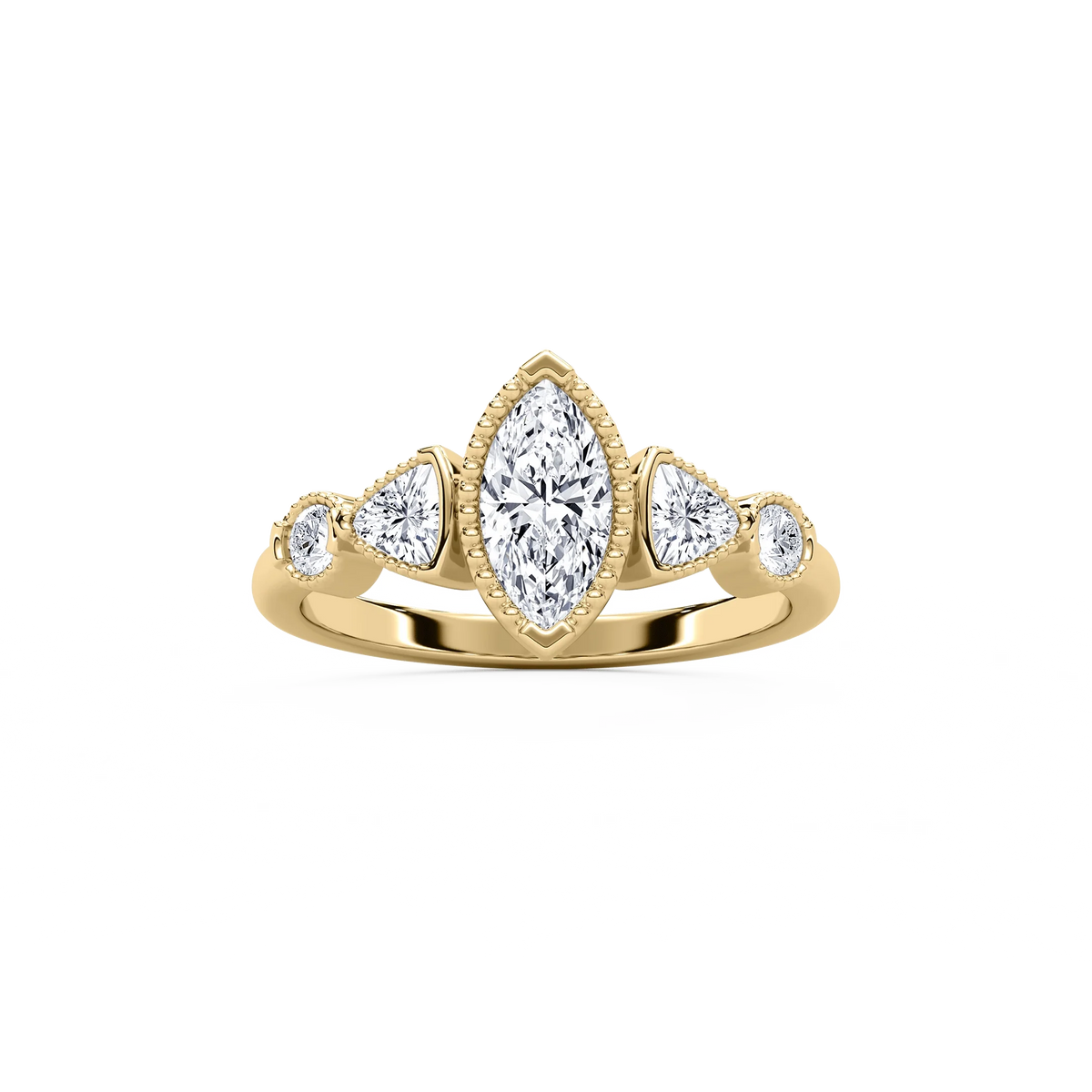 Quinn 1 ¹⁄₄ ctw Marquise LGD Textured Bezel Side Stone Promise Ring - 14K Yellow Gold