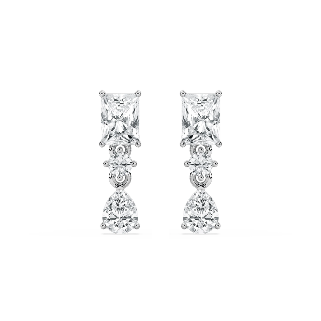1 3/4 ctw Radiant, Pear, and Round LGD Drop Earrings - 14K White Gold / F-VS2
