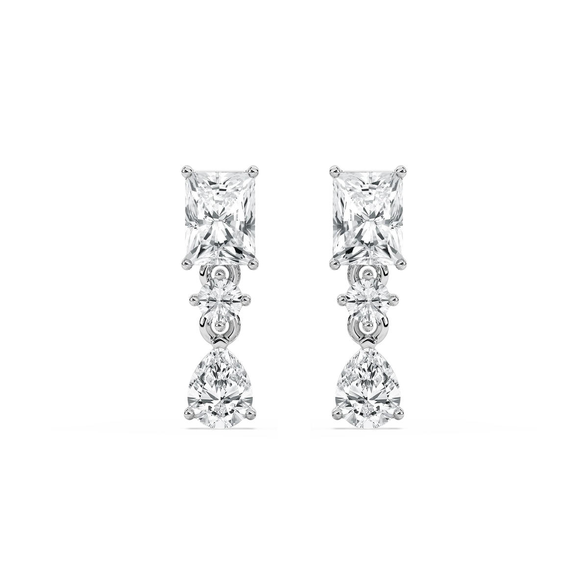 1 3/4 ctw Radiant, Pear, and Round LGD Drop Earrings - 14K White Gold / F-VS2