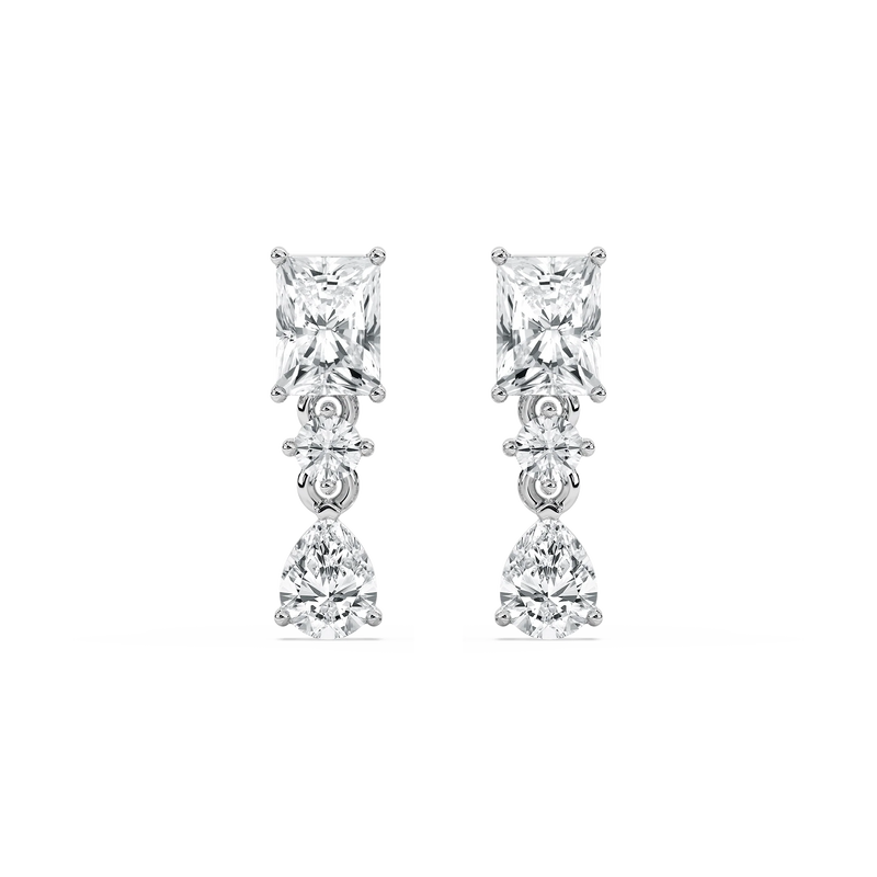 1 3/4 ctw Radiant, Pear, and Round LGD Drop Earrings - 14K White Gold / F-VS2