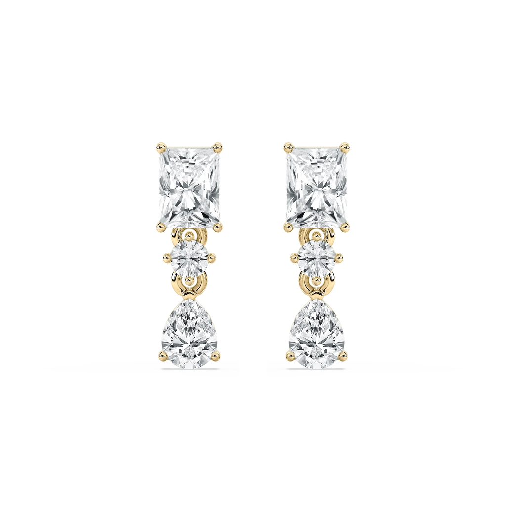 1 3/4 ctw Radiant, Pear, and Round LGD Drop Earrings - 14K Yellow Gold / F-VS2