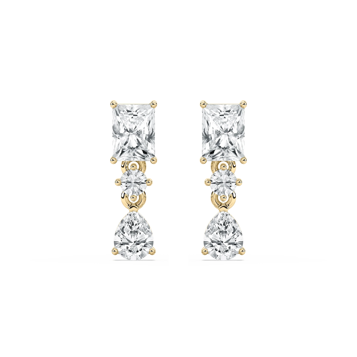 1 3/4 ctw Radiant, Pear, and Round LGD Drop Earrings - 14K Yellow Gold / F-VS2
