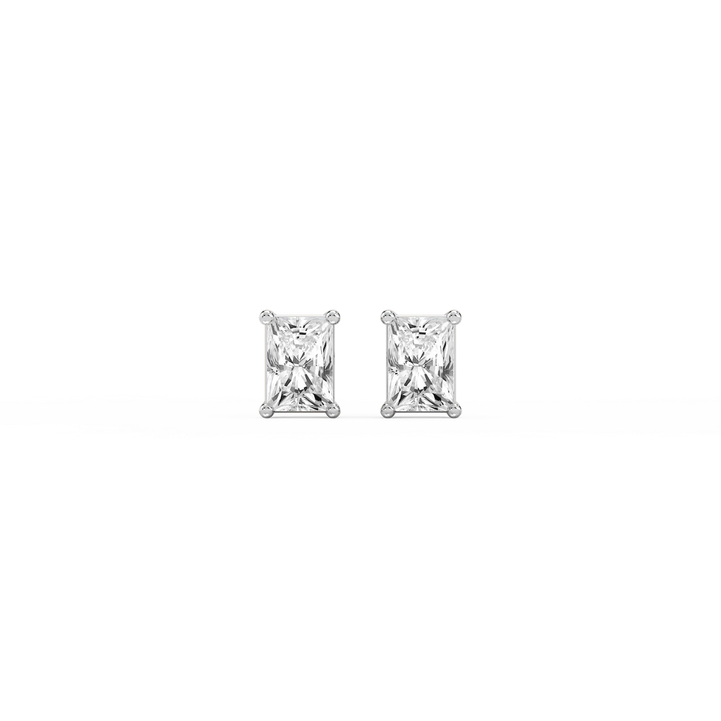 Radiant LGD Classic Four Prong Stud Earrings - 14K White Gold / 1 ctw / F-VS2