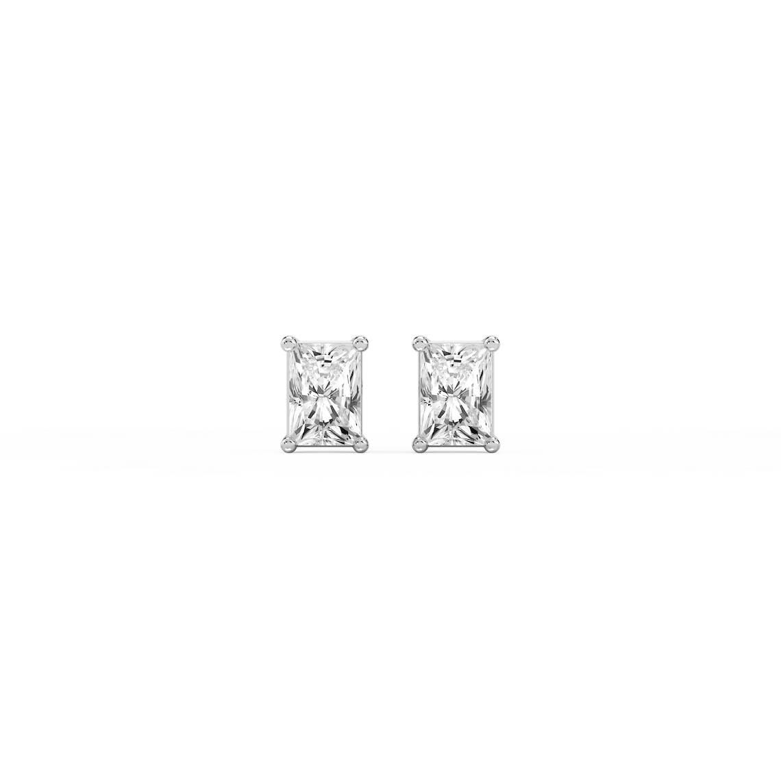 Radiant LGD Classic Four Prong Stud Earrings - 14K White Gold / 1 ctw / F-VS2