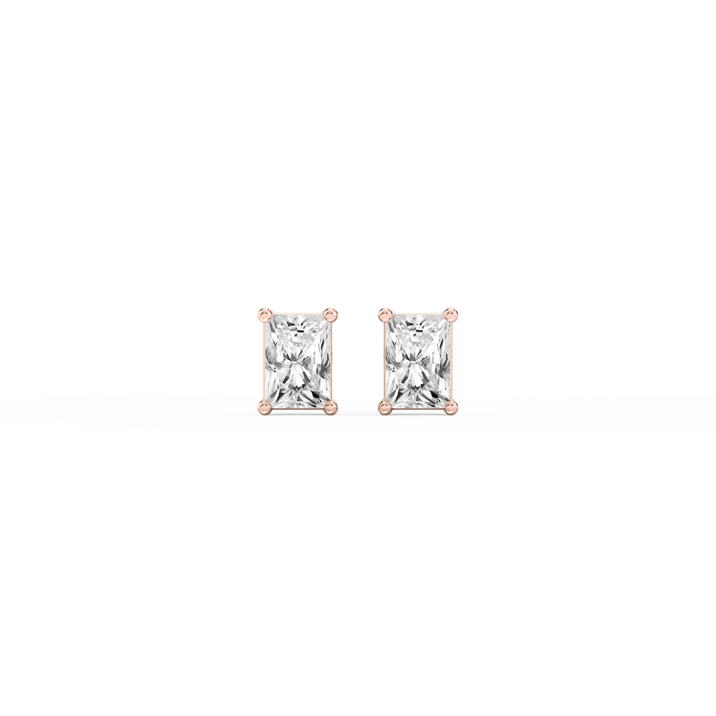 Radiant LGD Classic Four Prong Stud Earrings - 14K Rose Gold / 1 ctw / F-VS2