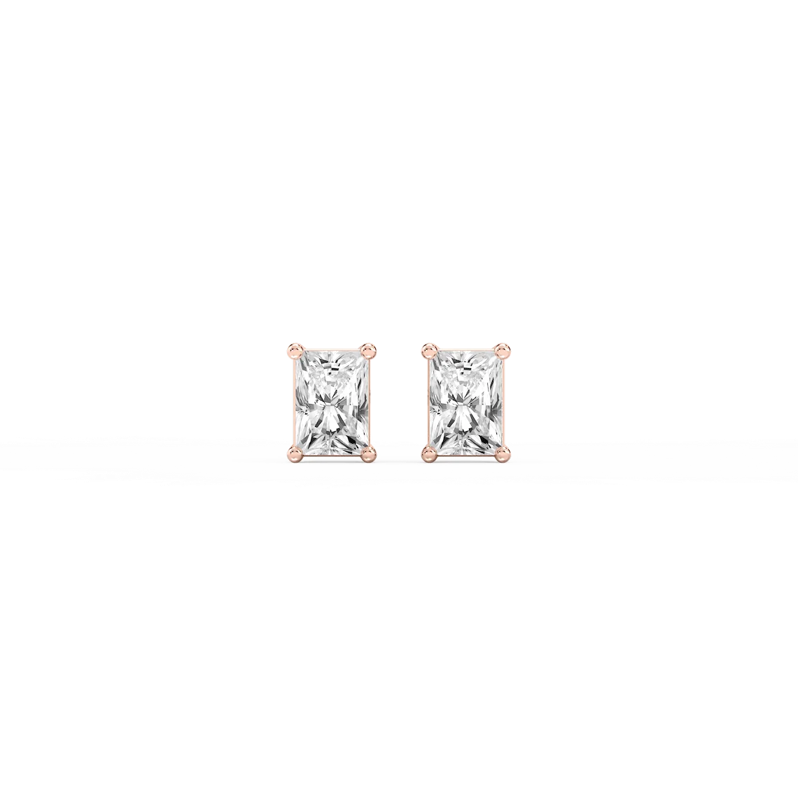 Radiant LGD Classic Four Prong Stud Earrings - 14K Rose Gold / 1 ctw / F-VS2