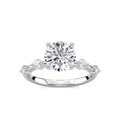 Leah Round LGD Spaced Side Stone Engagement Ring - 14K White Gold