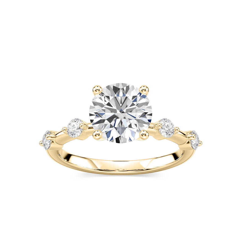 Leah Round LGD Spaced Side Stone Engagement Ring - 14K Yellow Gold