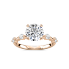 Leah Round LGD Spaced Side Stone Engagement Ring - 14K Rose Gold
