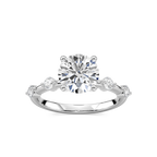 Leah Round LGD Spaced Side Stone Engagement Ring - 18K White Gold