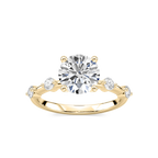 Leah Round LGD Spaced Side Stone Engagement Ring - 18K Yellow Gold