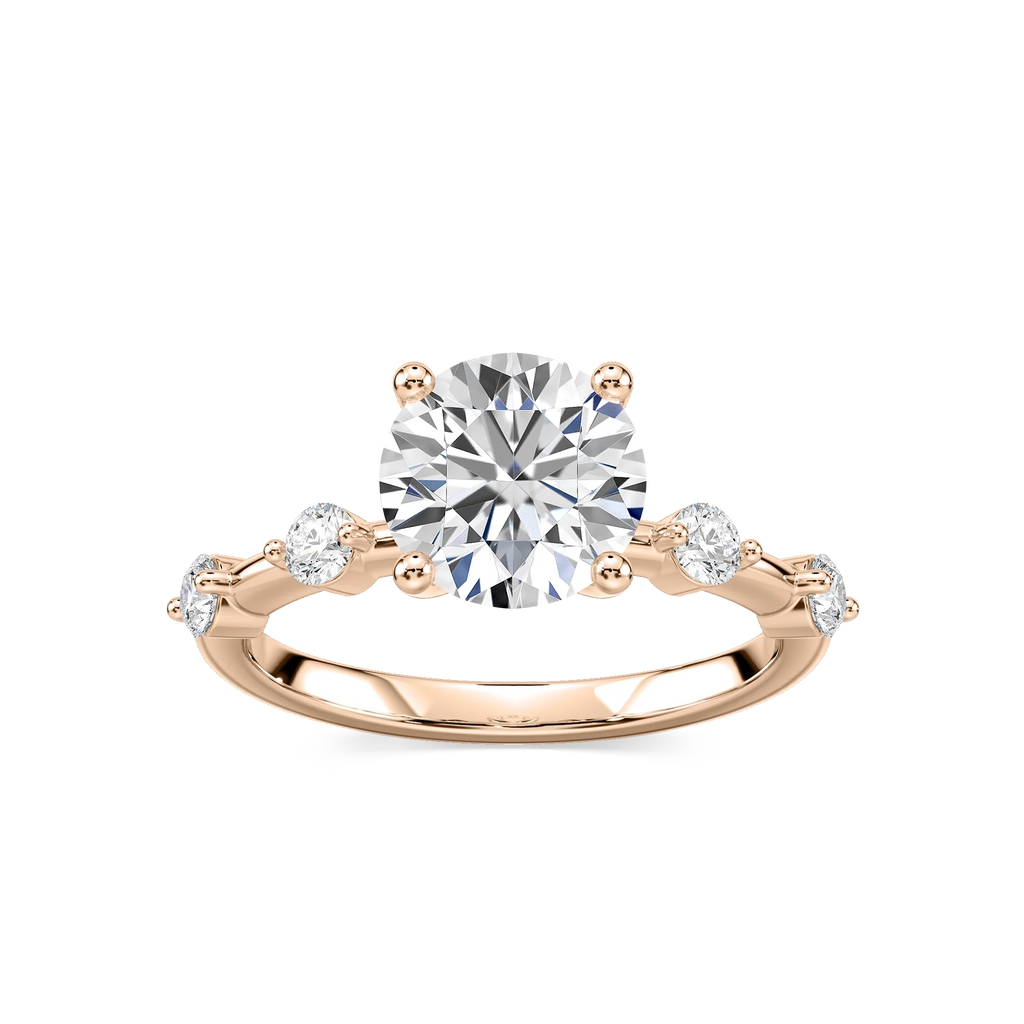 Leah Round LGD Spaced Side Stone Engagement Ring - 18K Rose Gold