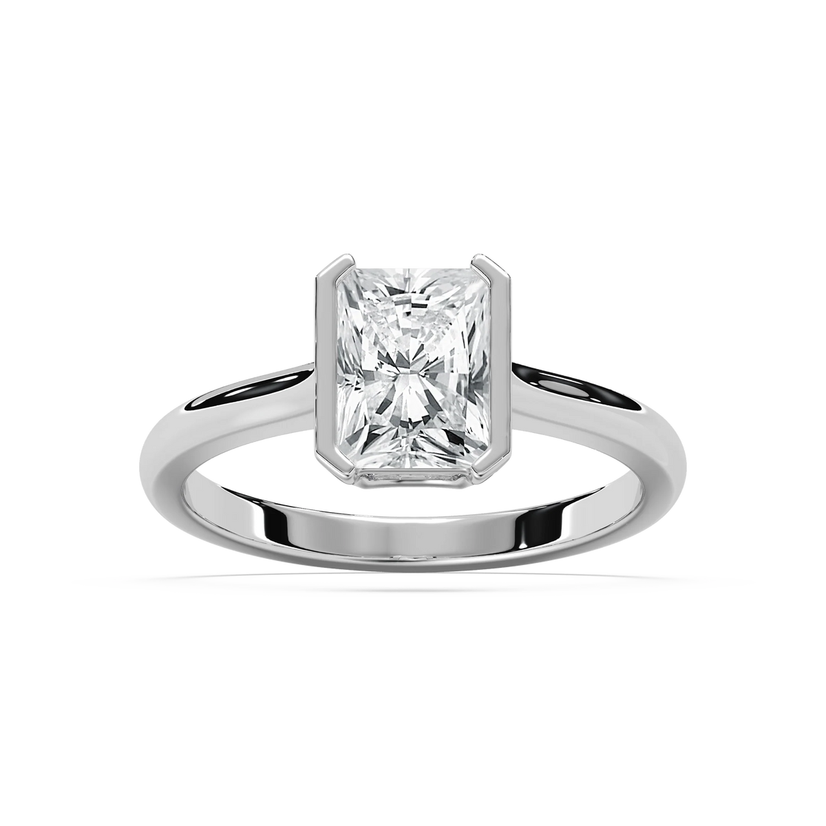 Reyna 2 ctw Radiant LGD Semi Bezel Solitaire Engagement Ring - 14K White Gold / F-VS2