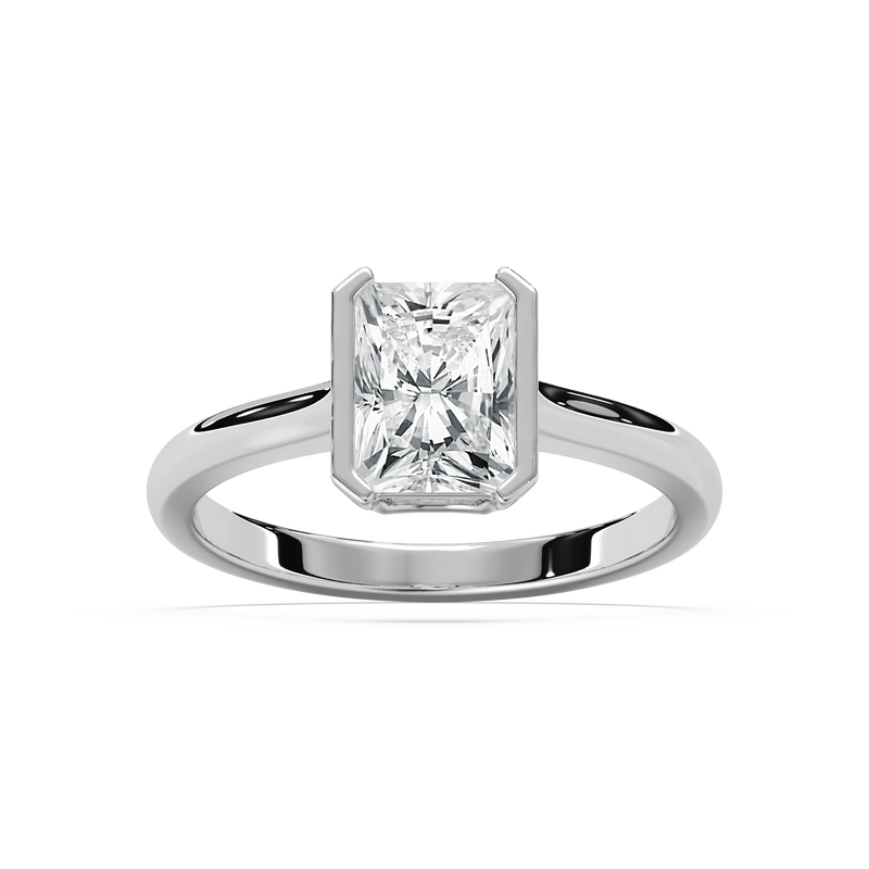 Reyna 2 ctw Radiant LGD Semi Bezel Solitaire Engagement Ring - 14K White Gold / F-VS2