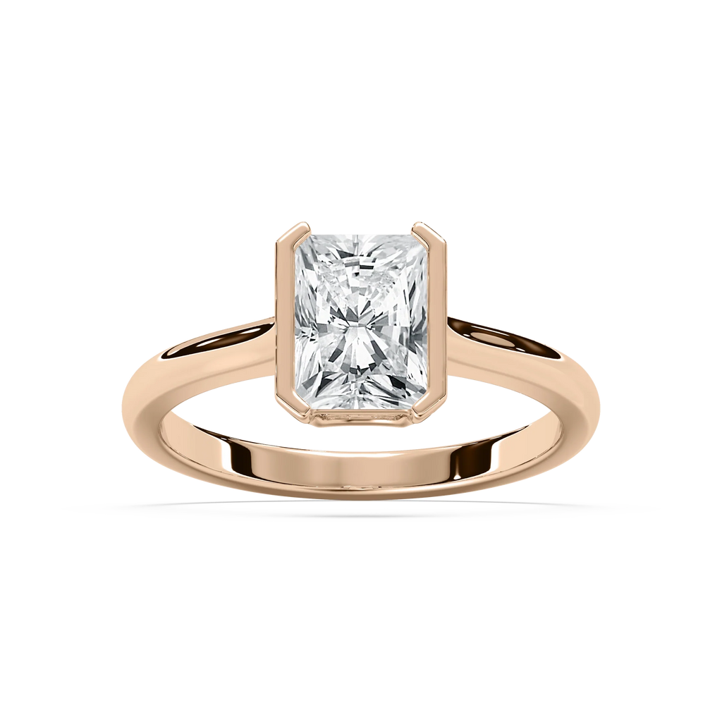 Reyna 2 ctw Radiant LGD Semi Bezel Solitaire Engagement Ring - 14K Rose Gold / F-VS2