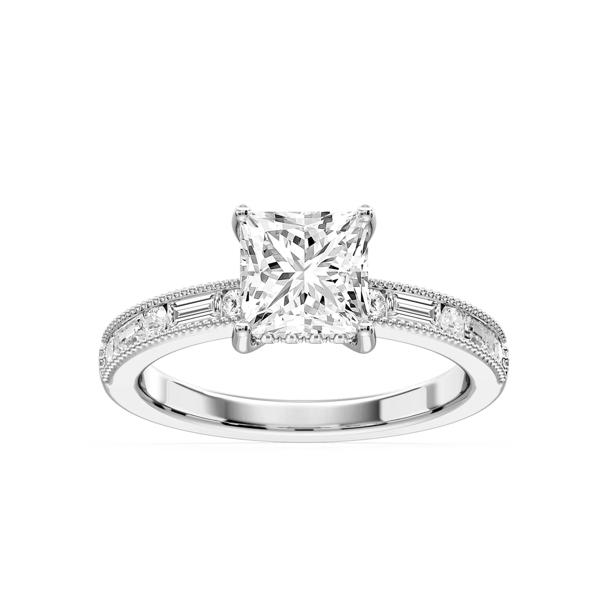 Rhianna Princess LGD Milgrain Channel Hidden Halo Engagement Ring - Platinum / 2 ½ ctw / F-VS2