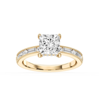Rhianna Princess LGD Milgrain Channel Hidden Halo Engagement Ring - 14K Yellow Gold / 3 ctw / F-VS2