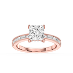 Rhianna Princess LGD Milgrain Channel Hidden Halo Engagement Ring - 14K Rose Gold / 3 ctw / F-VS2