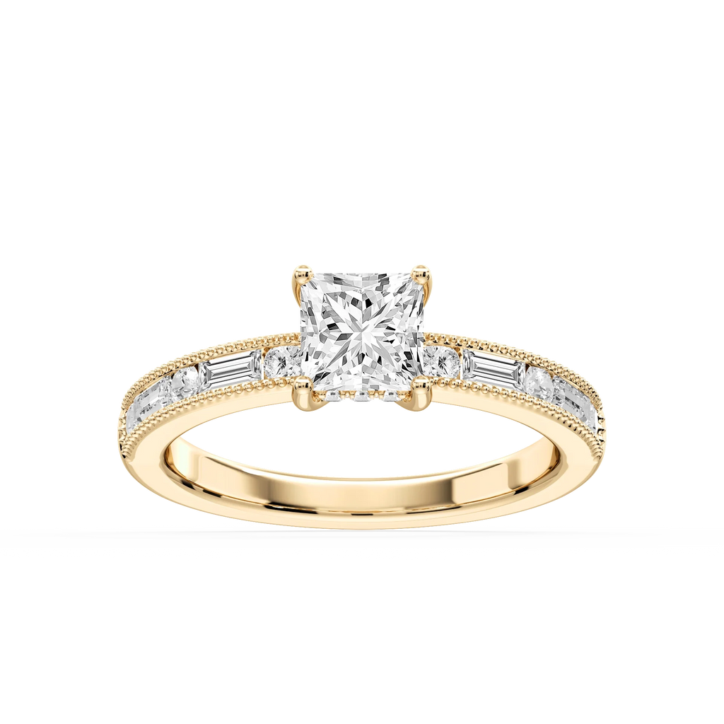 Rhianna Princess LGD Milgrain Channel Hidden Halo Engagement Ring - 14K Yellow Gold / 3 ½ ctw / F-VS2