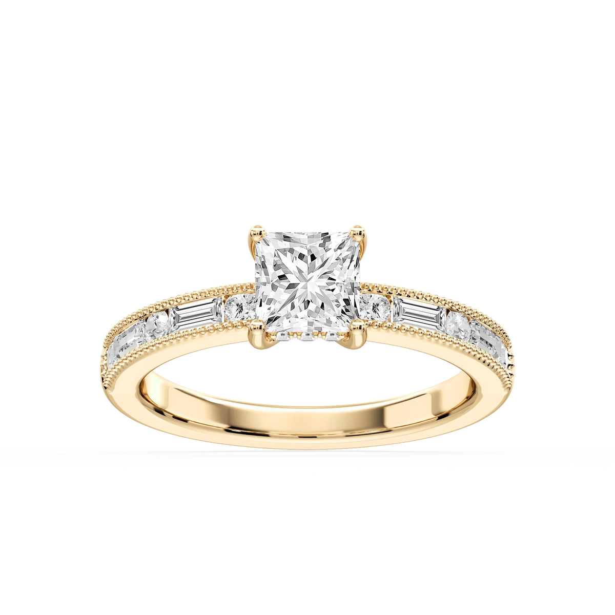 Rhianna Princess LGD Milgrain Channel Hidden Halo Engagement Ring - 18K Yellow Gold / 3 ½ ctw / F-VS2