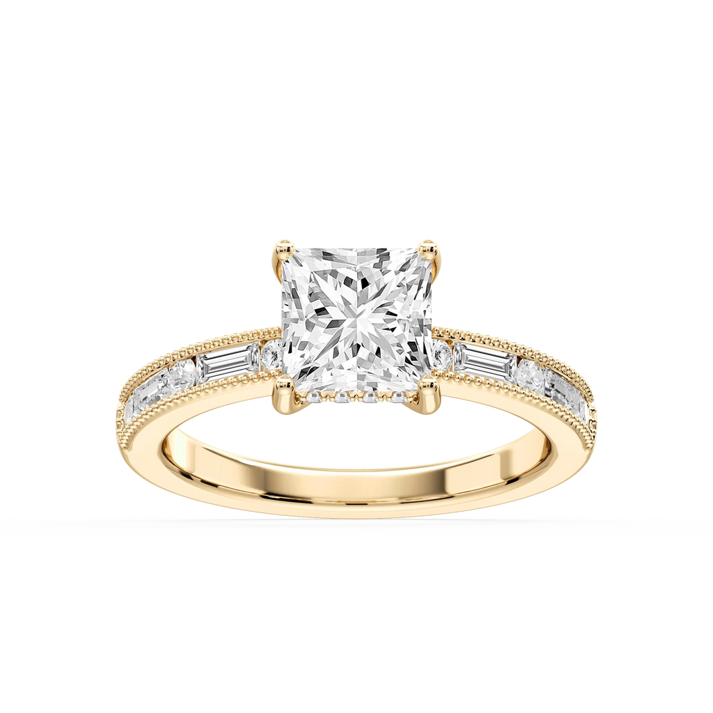 Rhianna Princess LGD Milgrain Channel Hidden Halo Engagement Ring - 14K Yellow Gold / 4 ½ ctw / F-VS2
