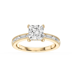 Rhianna Princess LGD Milgrain Channel Hidden Halo Engagement Ring - 14K Yellow Gold / 4 ½ ctw / F-VS2