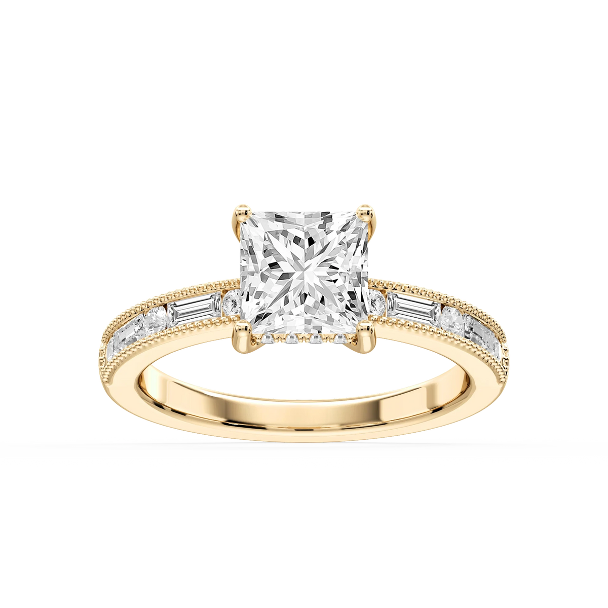 Rhianna Princess LGD Milgrain Channel Hidden Halo Engagement Ring - 14K Yellow Gold / 4 ½ ctw / F-VS2