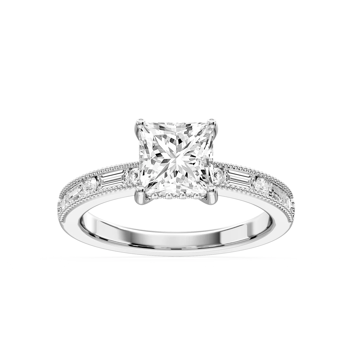 Rhianna Princess LGD Milgrain Channel Hidden Halo Engagement Ring - Platinum / 5 ½ ctw / F-VS2