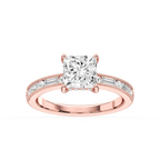 Rhianna Princess LGD Milgrain Channel Hidden Halo Engagement Ring - 14K Rose Gold / 6 ⅝ ctw / F-VS2