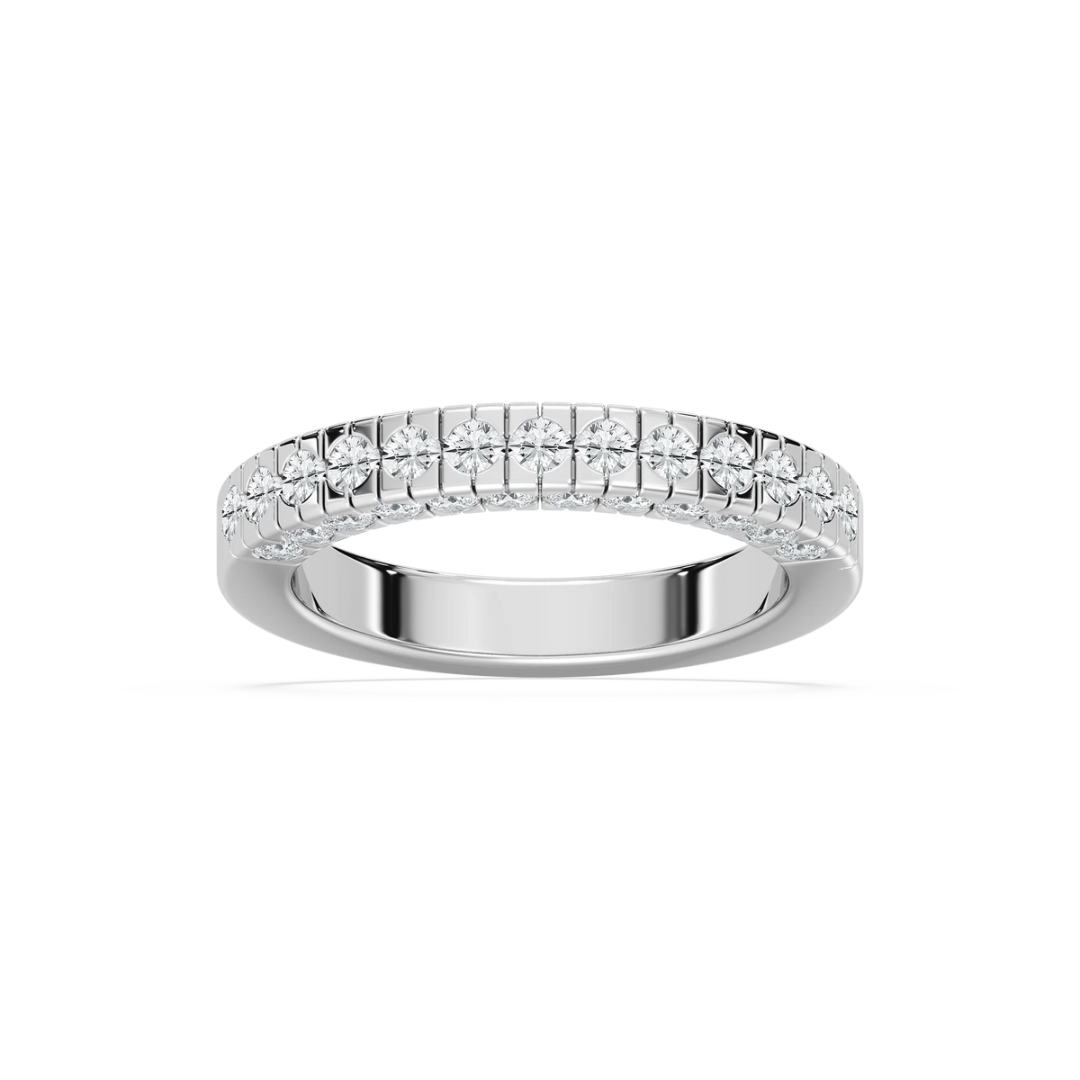 Romania 1 ⅞ ctw Round LGD Burnished Wedding Band - 14K White Gold