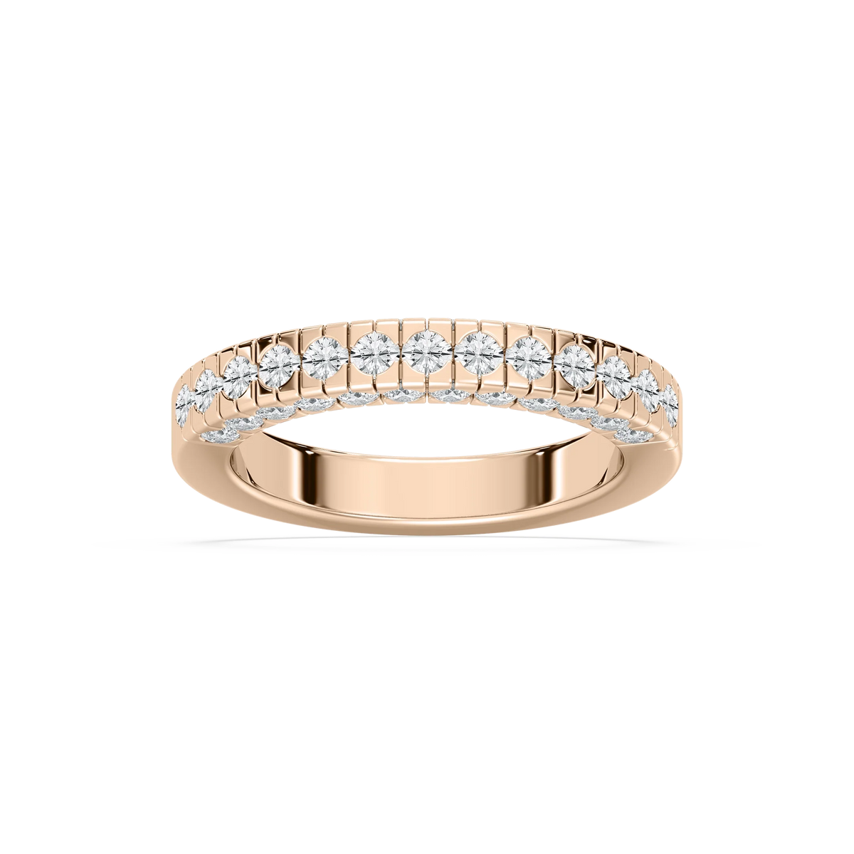 Romania 1 ⅞ ctw Round LGD Burnished Wedding Band - 14K Rose Gold