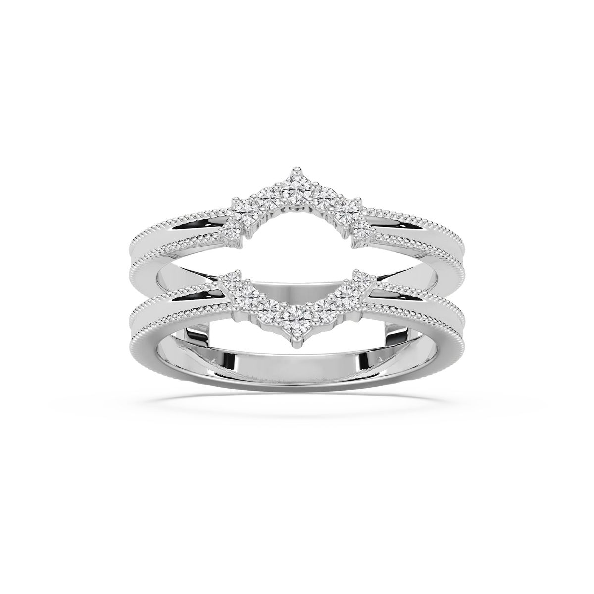Rosalina 1/6 ctw Round LGD Milgrain Enhancer Curved Band - 14K White Gold