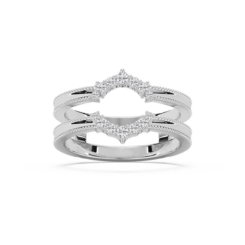 Rosalina 1/6 ctw Round LGD Milgrain Enhancer Curved Band - 14K White Gold