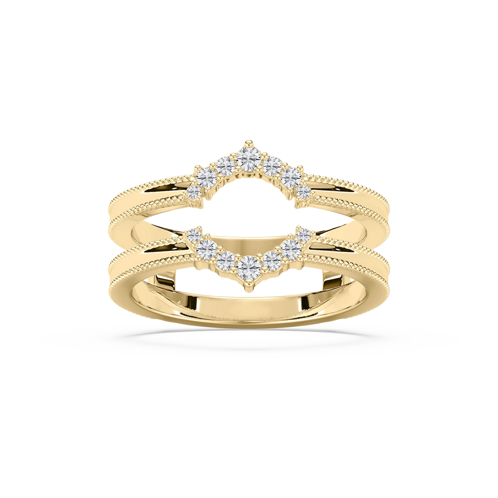 Rosalina 1/6 ctw Round LGD Milgrain Enhancer Curved Band - 14K Yellow Gold