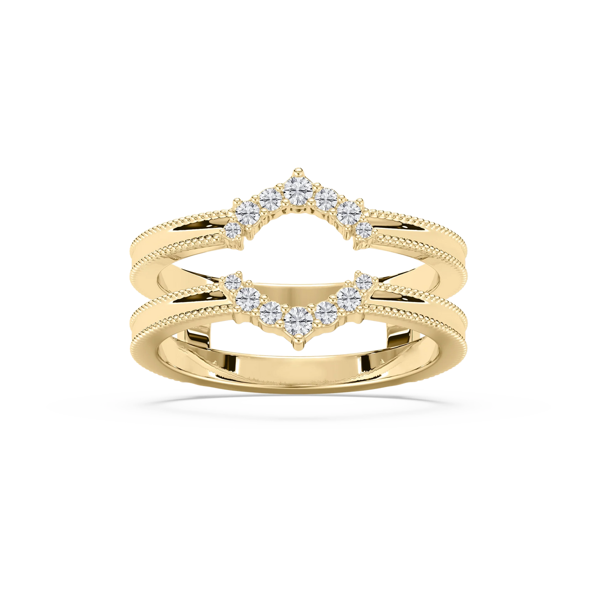 Rosalina 1/6 ctw Round LGD Milgrain Enhancer Curved Band - 14K Yellow Gold